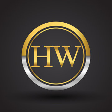 HW Letter logo in a circle, gold and silver colored. Vector design template elements for your business or company identity.