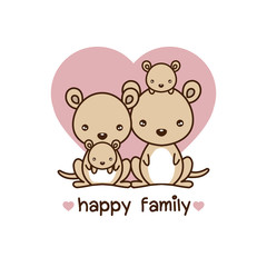 Happy animal family. Dad mom and  baby kangaroo cartoon vector illustration.