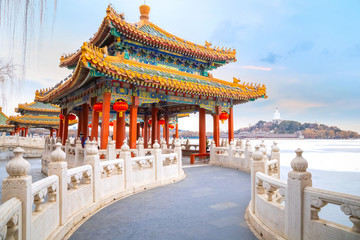 Obraz premium The Five-Dragon Pavilions at the north west of Beihai Park in Beijing, China