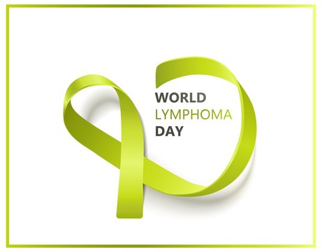 Lime green ribbon for World lymphoma day isolated on white background.