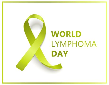 World lymphoma day isolated banner with green ribbon symbol and text