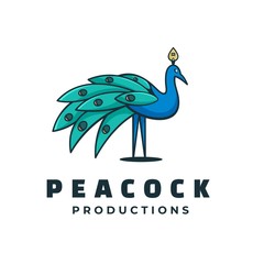 Vector Logo Illustration Peacock Simple Mascot Style.