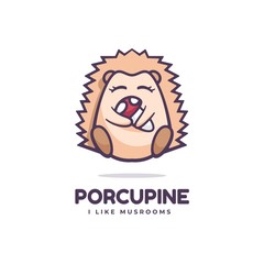 Vector Logo Illustration Porcupine Simple Mascot Style.