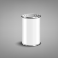 Metal tin can with blank white label with empty copy space for canned food packaging