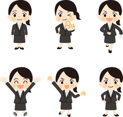 リクルートスーツをきた女性・就活生　
（バンザイ・ガッツポーズなイラスト６点セット）