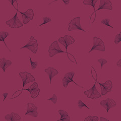 Ginkgo Leaves Floral design Seamless on dark pink background. Vector illustration repeat pattern 