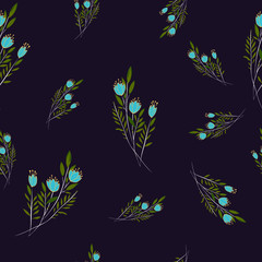Floral Blue Flowers with Purple Background Pattern design seamless. Flowers Illustration. Repeat Patterns