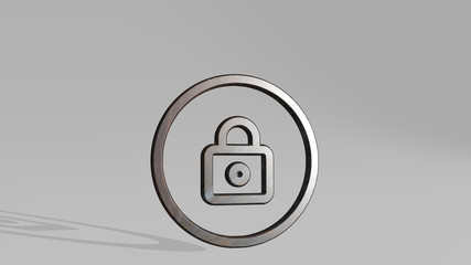 LOCK CIRCLE 3D icon standing on the floor - 3D illustration for background and door