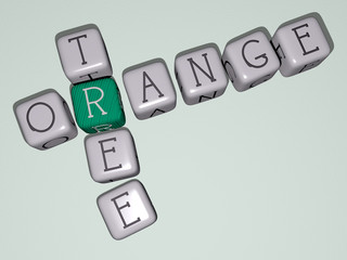 orange tree crossword by cubic dice letters - 3D illustration for background and abstract