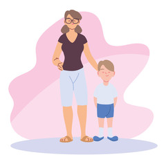Mother with son cartoons vector design