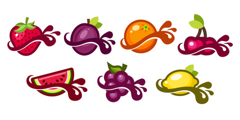 Set of various juicy fruit icon designs