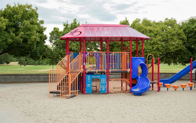 Playground structure in the city park without kids