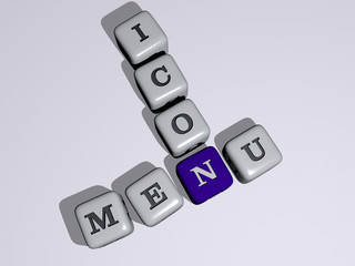 MENU ICON crossword by cubic dice letters - 3D illustration for background and design