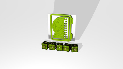 3D illustration of ruler graphics and text made by metallic dice letters for the related meanings of the concept and presentations for background and icon