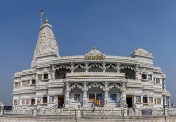 Prem Mandir temple in Vrindavan, Mathura. India. - obrazy, fototapety, plakaty