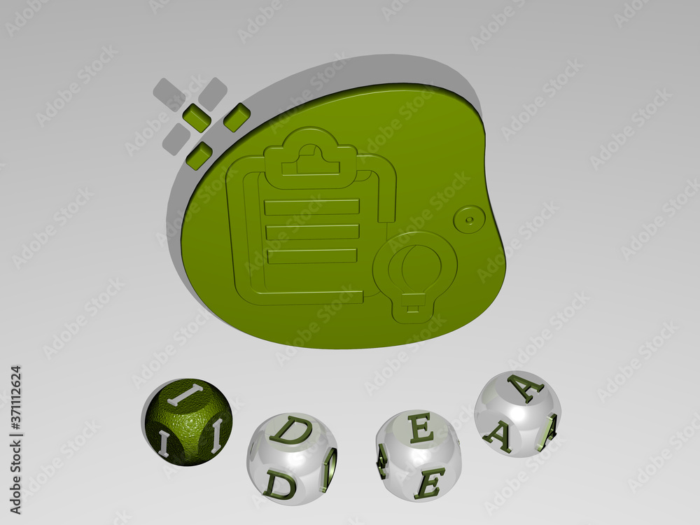 Poster idea round text of cubic letters around 3d icon - 3d illustration for concept and background