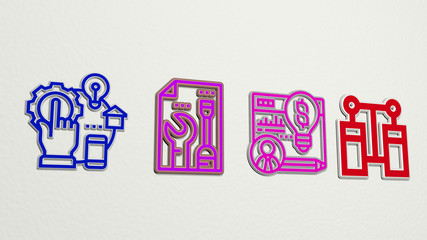 SYSTEM 4 icons set - 3D illustration for background and concept