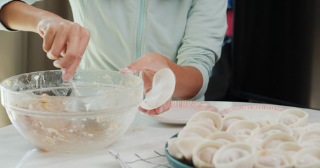 Woman homemade meat dumpling at home