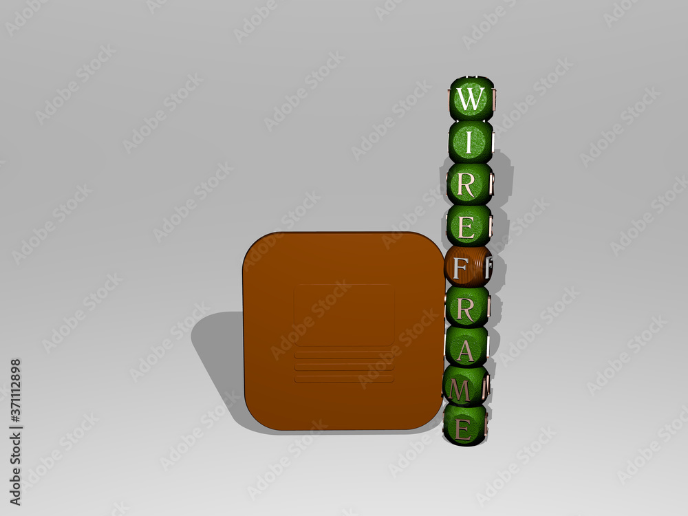 Poster wireframe text beside the 3d icon - 3d illustration for abstract and background