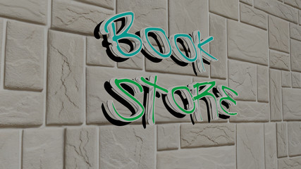 BOOK STORE text on textured wall - 3D illustration for background and design