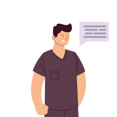 man doctor with uniform and communication bubble vector design
