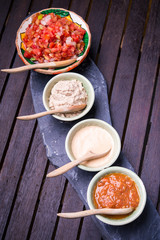 Mexican style dips and sauce salsa