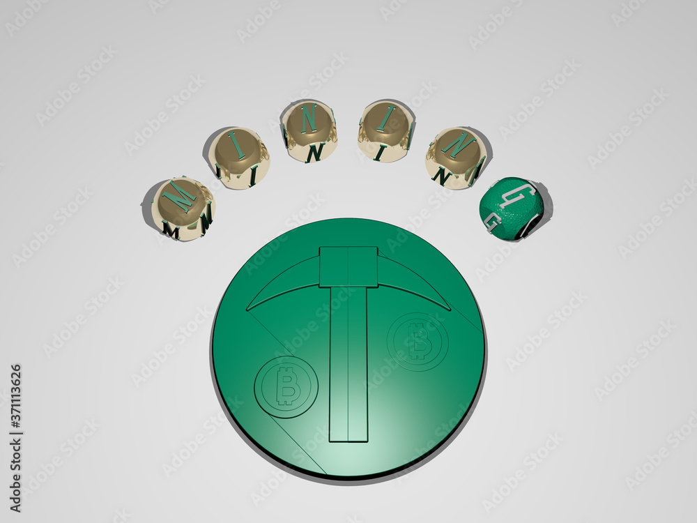 Poster mining circular text of separate letters around the 3d icon - 3d illustration for background and bit