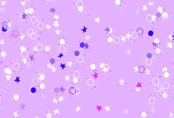 Light Pink, Blue vector pattern with simple suns, stars.