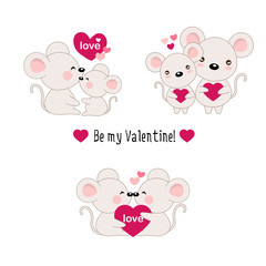 Obraz na płótnie Canvas Cute mouse couple fall in love. Valentine's day card.