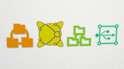 CONNECTIONS 4 icons set - 3D illustration for concept and background