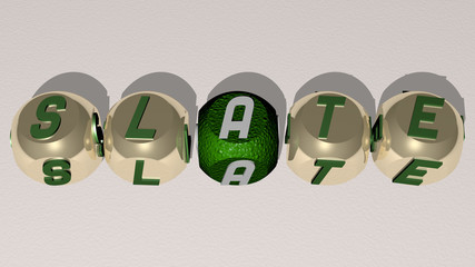 SLATE text by cubic dice letters - 3D illustration for background and black