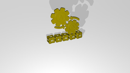 gears 3D icon object on text of cubic letters - 3D illustration for background and concept