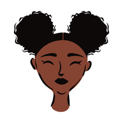 young afro woman with hair buns flat style