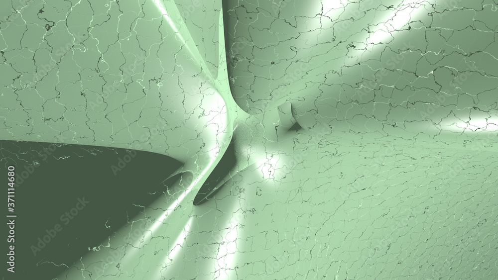 Poster 3d illustration of a geometrical shape of pale green color on a white abstract background as a curve