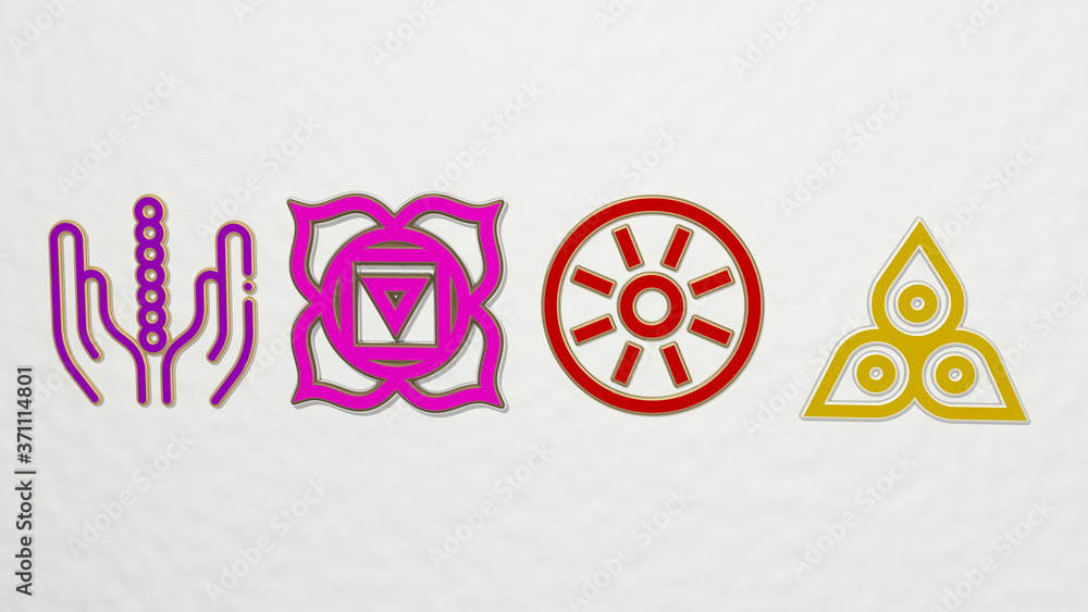 Poster chakra 4 icons set - 3d illustration for background and abstract