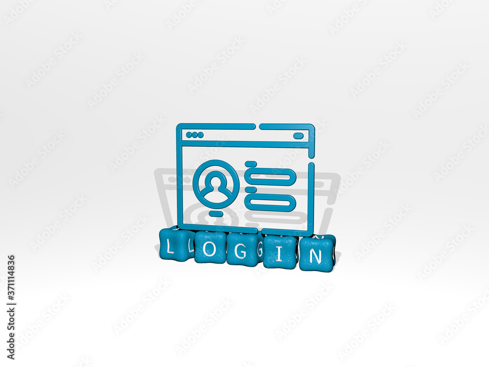 Poster login 3d icon on cubic text - 3d illustration for concept and access