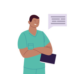 man doctor with uniform and communication bubble vector design