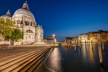 The Basilica Di Santa Maria Della Salute and the Canale Grande in Venice at night