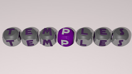 TEMPLES text by cubic dice letters - 3D illustration for ancient and architecture