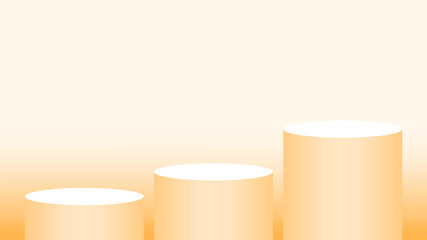 orange pedestal cylinder circle 3 steps for cosmetics showcase, podium circle stage orange soft pastel, platform three steps and advertising copy space, podium round three layers of product display