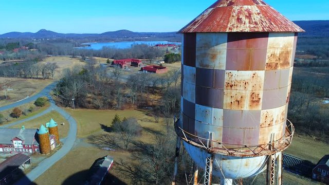 Aerial view of two water towers