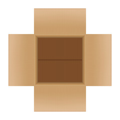open crate boxes top view, cardboard box brown, flat style cardboard parcel boxes empty, packaging cargo open, isometric boxes brown, packaging box open brown, carton box isolated on white background