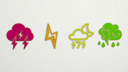 thunder 4 icons set - 3D illustration for lightning and background