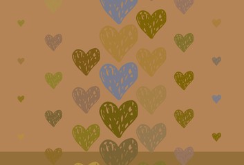 Light Green, Yellow vector background with hearts.