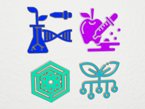 biotechnology 4 icons set - 3D illustration for background and biology