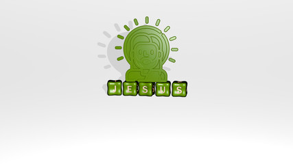 JESUS 3D icon object on text of cubic letters - 3D illustration for christ and church