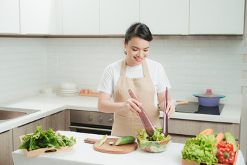 Healthy nutrition salad preparing concept