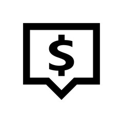 dollar currency symbol in speech bubble square shape for icon, black dollar money for app symbol isolated on white, currency digital dollar icon for financial concept