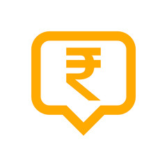 rupee currency symbol in speech bubble square shape for icon, rupee money for app symbol, simple flat rupee money orange, currency digital rupee coin for financial concept