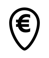 euro currency symbol in pin point for icon isolated on white, euro money for app icon, simple flat euro money, currency digital euro symbol for financial concept